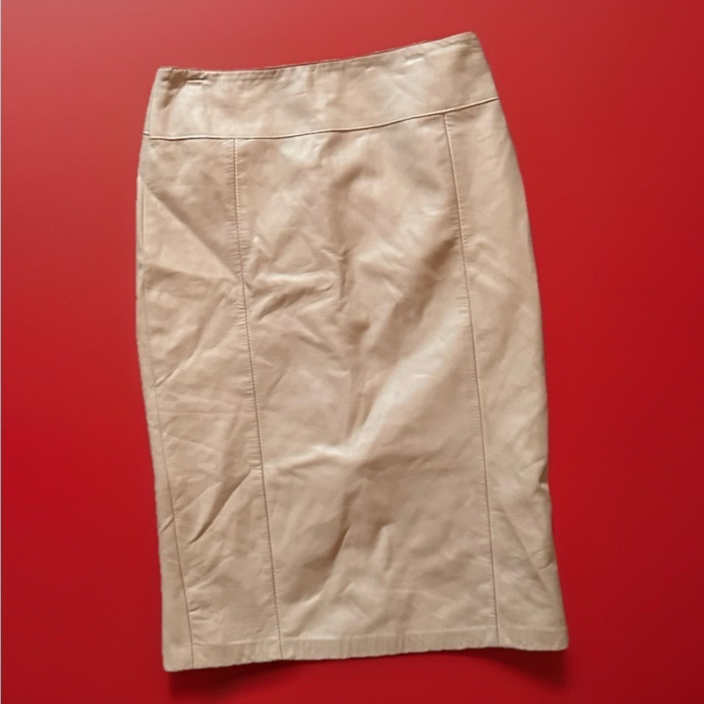 Vintage Luxury Danier Genuine Cream Leather Skirt Suit Size Large Size 12 - Picture 5 of 8